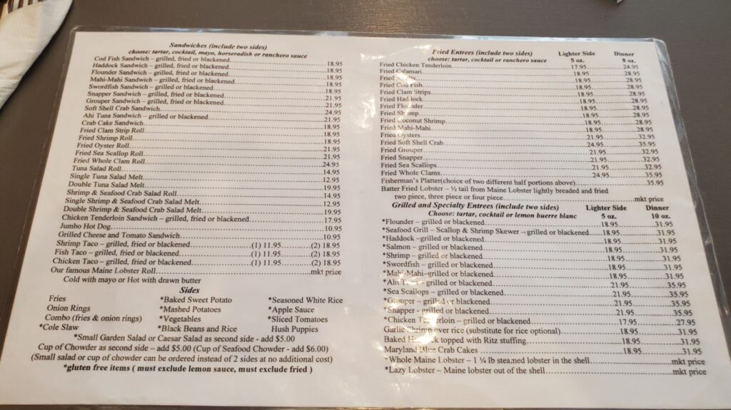 Steamers of Naples Menu 1