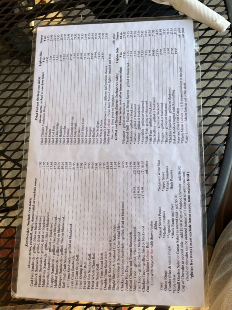 Steamers of Naples Menu 8
